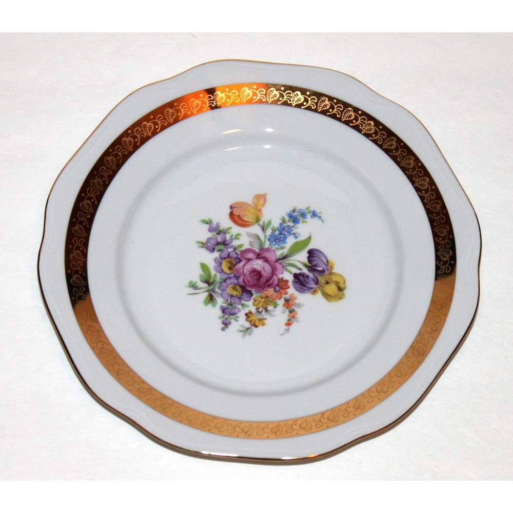 Vtg Carlsbad Plate Fine Porcelain Czech Floral Gold Rim Bohemia Gilt Grannycore